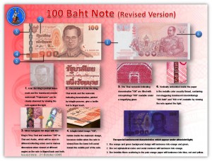 Sicherheitsmerkmale der thailändischen 100 Bath Banknote