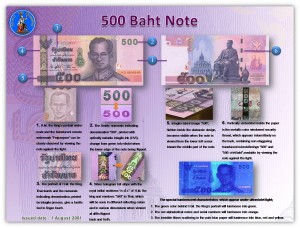 Sicherheitsmerkmale der thailändischen 500 Bath Banknote