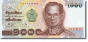 Thailändischer 1000 Bath Schein mit Abbildung des Königs King Rama IX